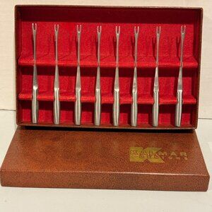 Vintage MCM Kalmar Designs Cocktail Fork Set of 8 Brushed Stainless Steel Italy